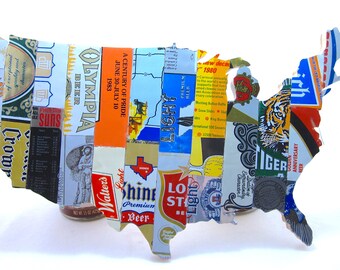 United States Map Collage made from vintage upcycled US beer cans