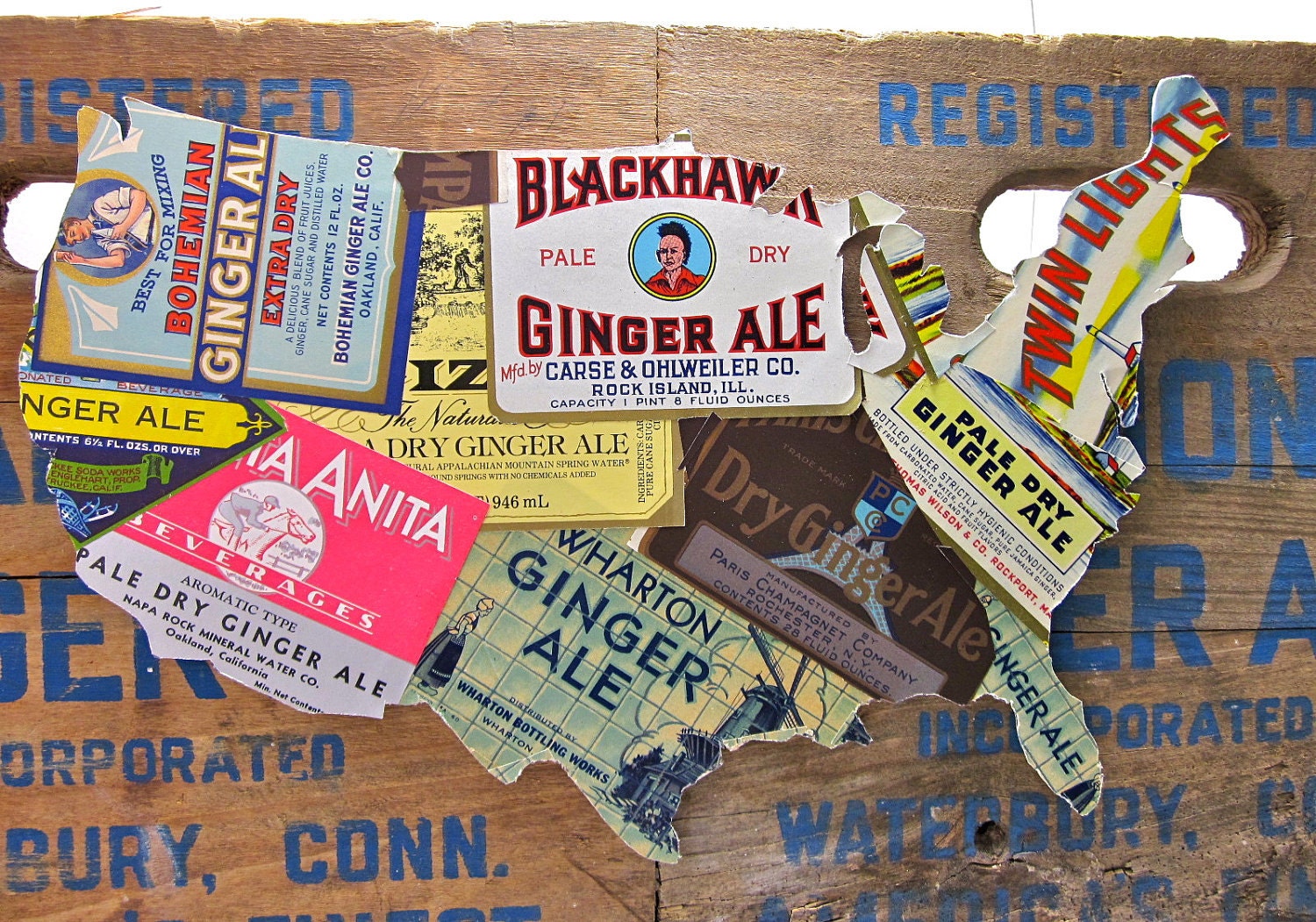 United States Map Upcycled Vintage Ginger Ale Label Collage - Etsy