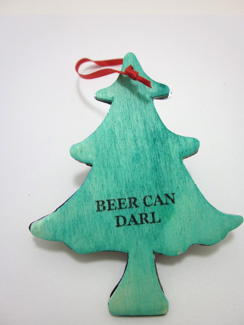 Christmas Tree Ornament made from upcycled vintage beer cans image 5