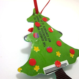 Christmas Tree Ornament made from upcycled vintage beer cans image 1