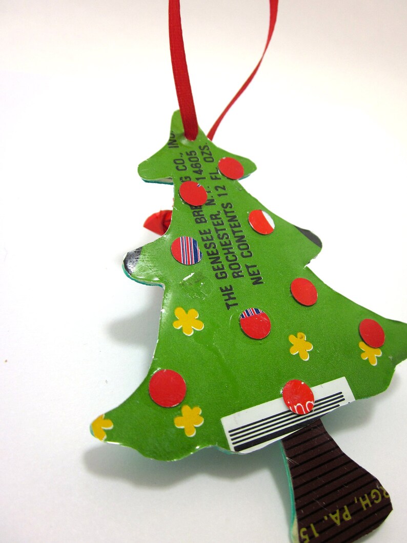 Christmas Tree Ornament made from upcycled vintage beer cans image 1