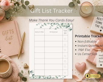 Gift List Tracker Printable, Gift Log, Thank You Card Tracker, Baby Shower Gift List, Wedding Gift Tracker, PDF Planner RSVP