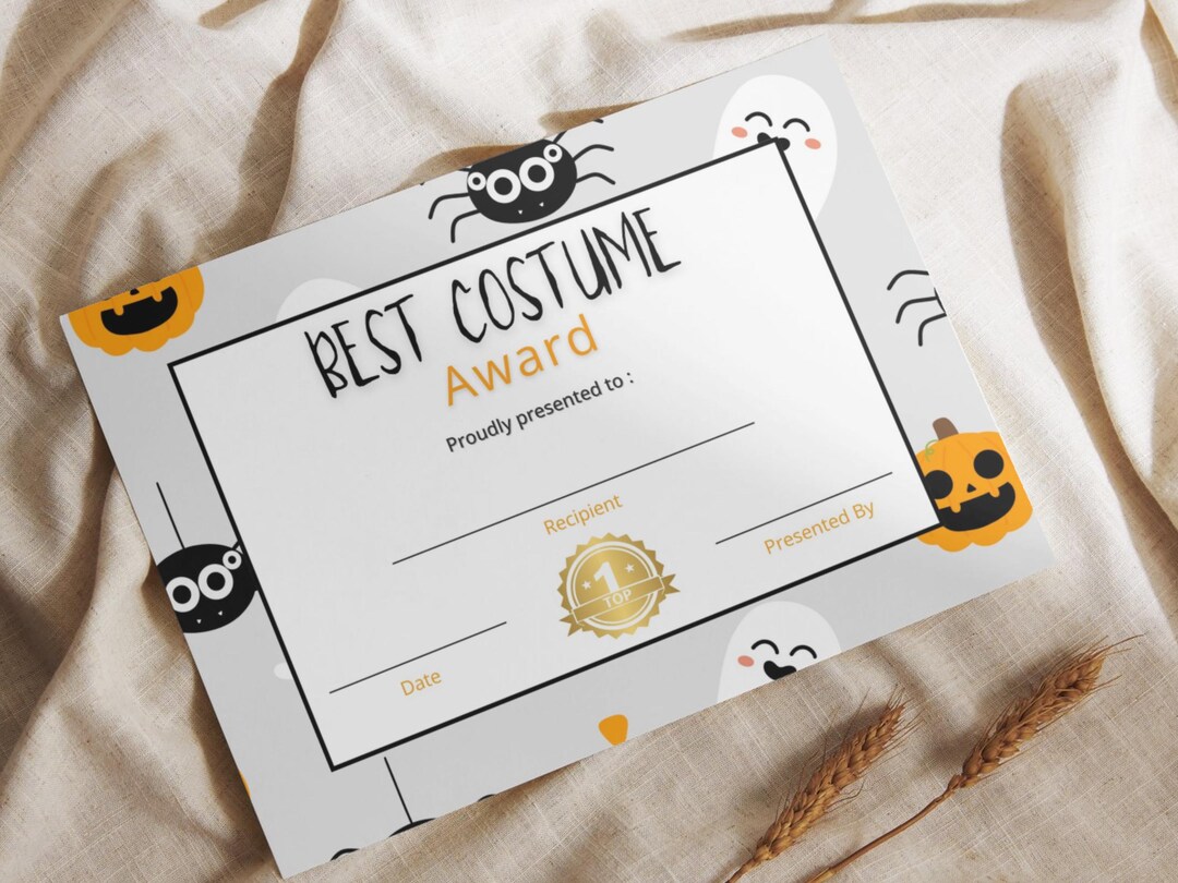 Best Costume Award Certificate Printable | Halloween Classroom Contest ...