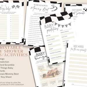 Printable Race Car Baby Shower Games Set | 6 Fun Activities | Fast Car Racing | DIY Party Decor | Bingo | Party Host | Digital Download PDF