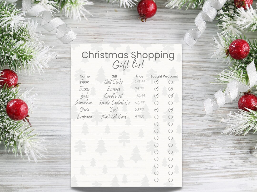 Christmas Gift List Printable Holiday Shopping Tracker Budget Planner ...