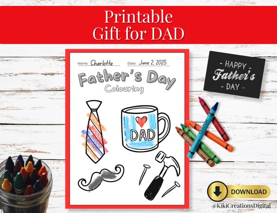 Father's Day Coloring Page for Kids | Printable DIY Dad Gift | Fathers Day Activity | Student Hand-drawn Art, Preschool & Kids Art for Dad