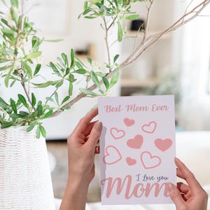Biglietto d'auguri stampabile per la festa della mamma - La migliore mamma di sempre, cuori rosa cipria 5x7 / Biglietto digitale "Ti amo mamma" / Download immediato