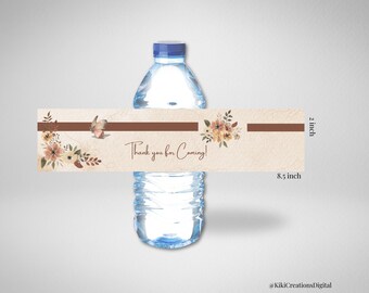 Butterfly Baby Shower Water Bottle Labels, Printable Bottle Wraps, Butterfly Baby Shower Favors, Floral Baby Shower Decor