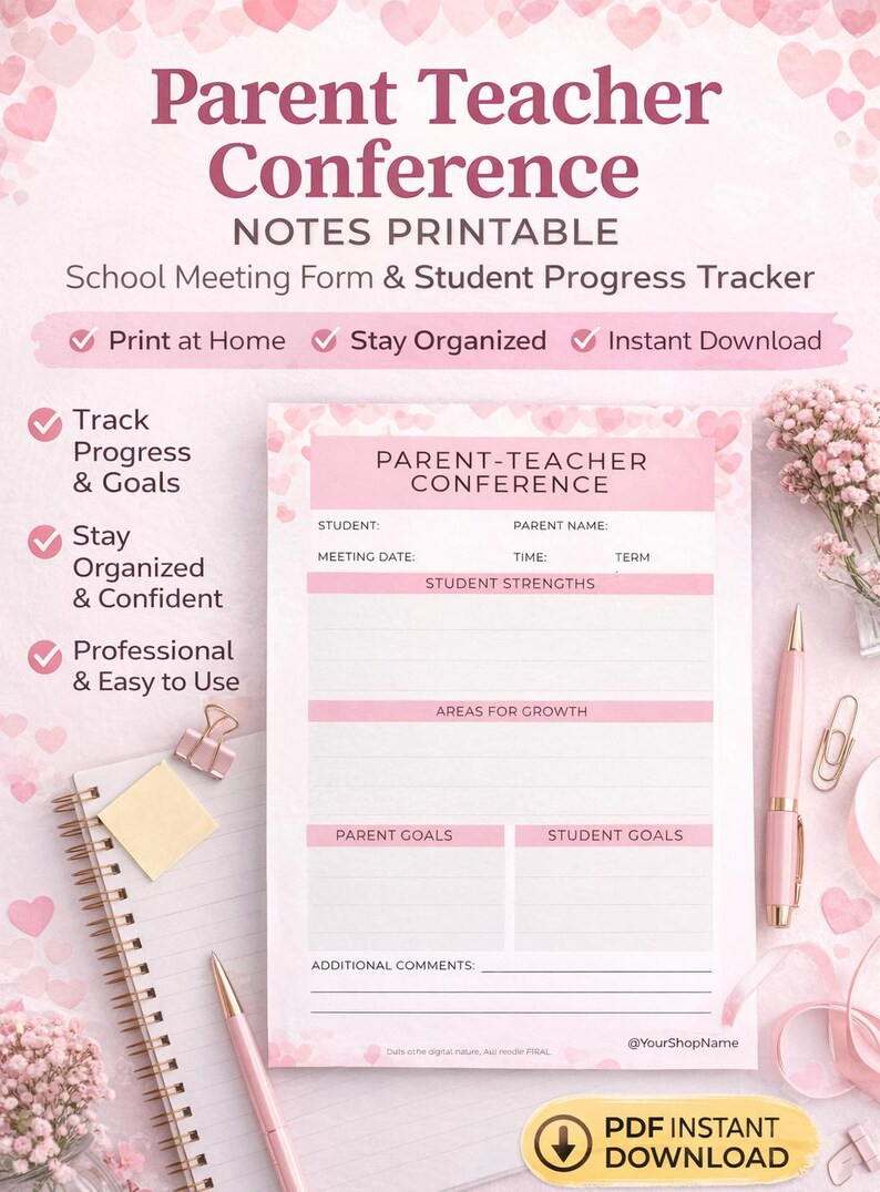 Parent Teacher Conference Notes, Student Progress Form (PDF, Instant ...
