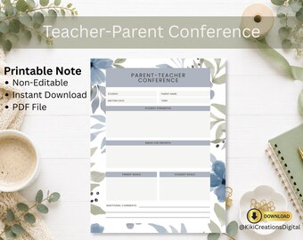 Notes de conférence parents-enseignants | Formulaire de réunion floral bleu (PDF)
