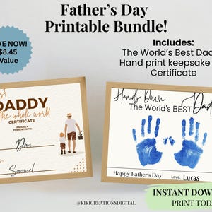 Father’s Day Handprint Craft + Best Dad Certificate | Printable Father’s Day Gift from Kids | DIY Preschool Toddler Keepsake for Dad Bundle