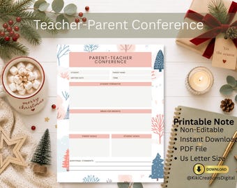 Notes de conférence parents-enseignants imprimables, formulaire de conférence enseignant, notes de réunion élèves, agenda enseignant PDF