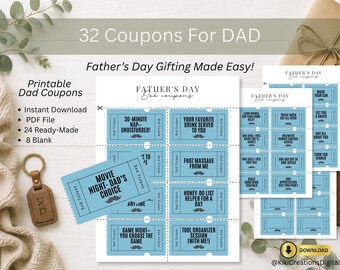 Father's Day Coupon Book Printable, Gift for Dad from Kids, DIY Coupon Book, Father's Day Coupons, Instant Download PDF