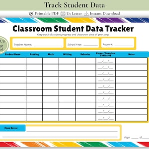 Student Data Tracker Printable | Teacher Data Tracker | Classroom Student Progress Tracker | Teacher Organisation Form PDF