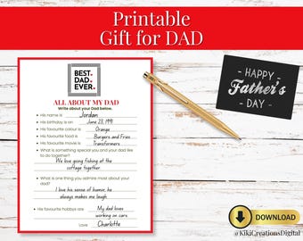Alles over mijn vader - printbaar werkblad, Vaderdag werkblad voor kinderen, papa vragenlijst & aandenken
