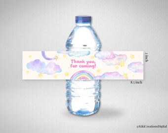 Pastel Rainbow Water Bottle Labels, Printable Baby Shower Bottle Wraps, Rainbow Baby Shower Decorations, Instant Download PDF
