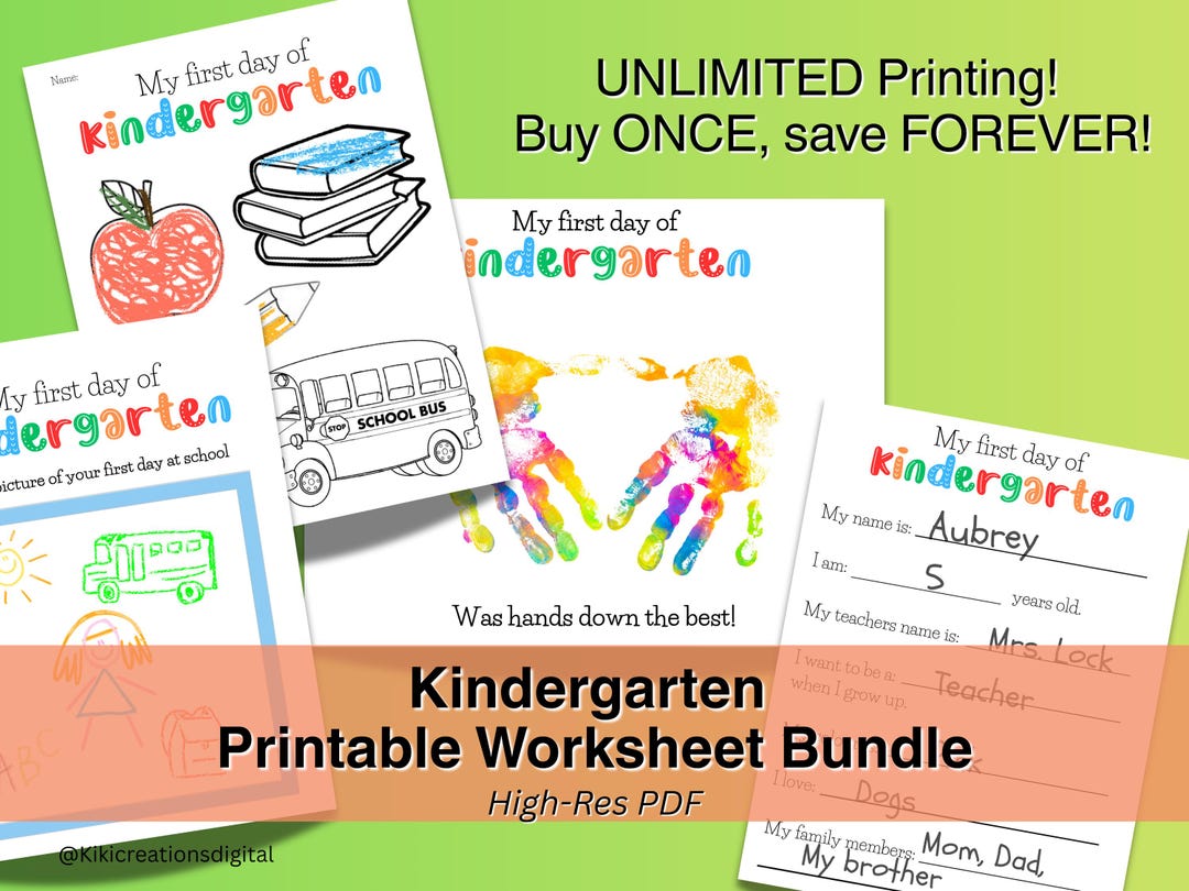 Grade R Handprint Pdf Worksheet Kindergarten First Day Worksheet Bundle: Coloring, Handprint (PDF) - Etsy