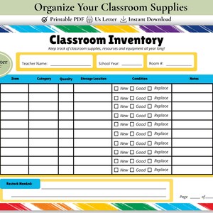 Classroom Inventory Printable | Classroom Inventory Sheet | School Supply Inventory | Teacher Organisation Printable PDF