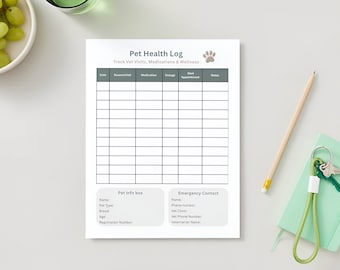 Printable Pet Health Log, Vet Visit Tracker (Digital Download)