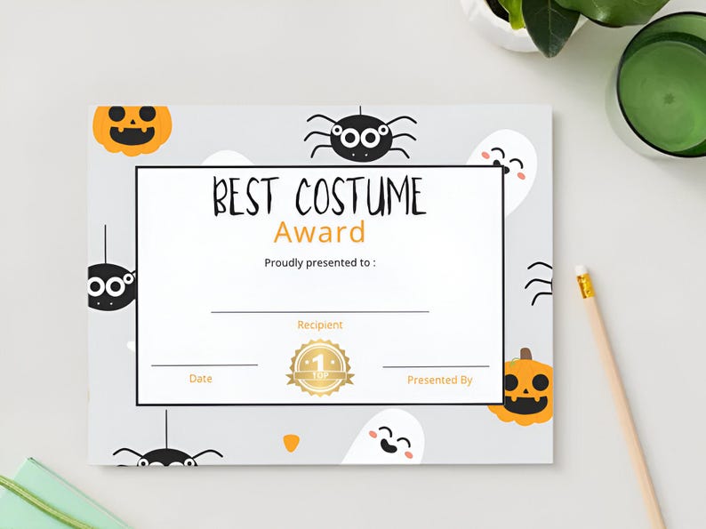 Best Costume Award Certificate Printable | Halloween Classroom Contest ...