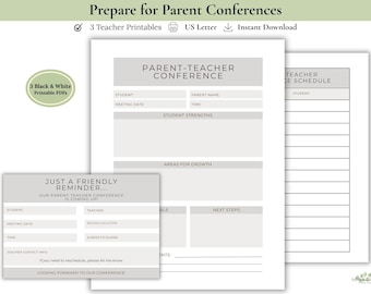 Parent Teacher Conference Forms Printable Bundle, Conference Notes, Reminder Cards, Teacher Planner, Classroom Organizer
