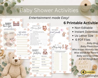 Teddy Bear Baby Shower Games Bundle, Gender Neutral Baby Shower Games, Printable Baby Shower Activities, Instant Download PDF