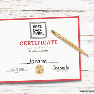 Printable Father’s Day Certificate for Kids | Best Dad Ever Award PDF | DIY Father’s Day Gift from Child | Instant Digital Download