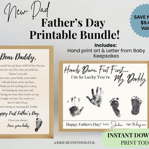 Regalo imprimible para el primer día del padre de un bebé / Carta de recuerdo para papá primerizo y arte con huella de mano / Regalo para el primer día del padre de un bebé