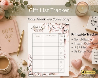 Floral Gift List Tracker Printable, Gift Log, Thank You Card Tracker, Baby Shower Gift List, Wedding Gift Tracker, PDF