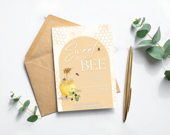Editable Sweet As Can Bee Baby Shower Invitation, Bee Baby Shower Invite, Printable 5x7 Canva Template, Instant Download PDF