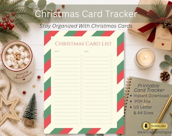 Christmas Card List Printable, Christmas Card Tracker, Holiday Card List, Christmas Mailing List, PDF Instant Download