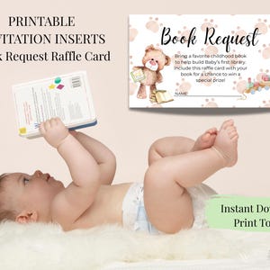 Afdrukbare teddybeerboekverzoekkaart | Neem een boek mee in plaats van een kaart | Inzet babyshower | Genderneutraal treinthema | Direct downloaden
