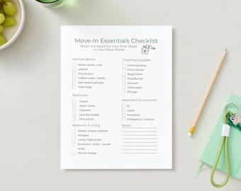 Moving Checklist Printable, First Apartment Checklist, Move In Essentials List, New Home Checklist PDF