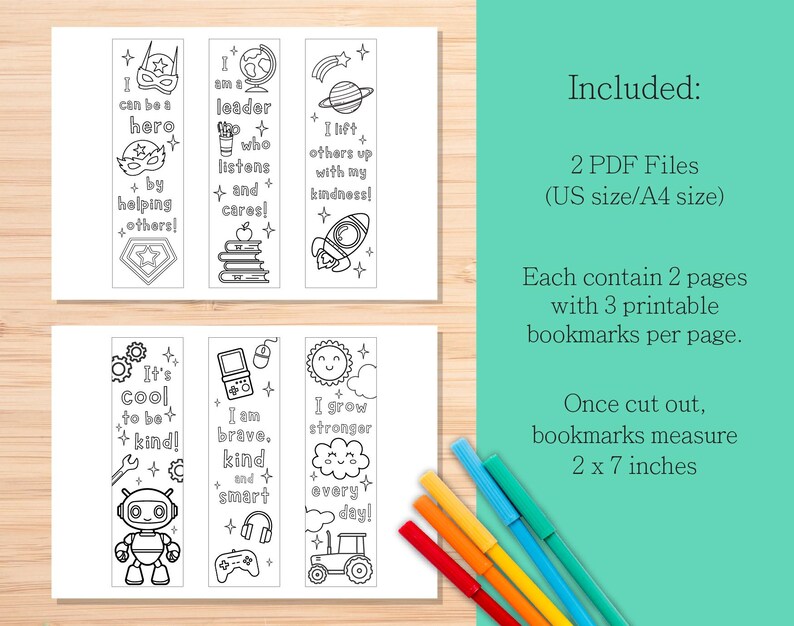 Set of 6 Colouring Positive Affirmation Bookmarks for Kids | Printable ...