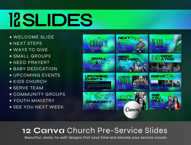 Church Announcement Slides Canva Template Bundle Editable Pre Service Slides Modern Gradients Church Welcome Program Livestream Presentation image 4