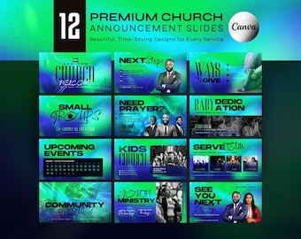 Church Announcement Slides Canva Template Bundle Editable Pre Service Slides Modern Gradients Church Welcome Program Livestream Presentation