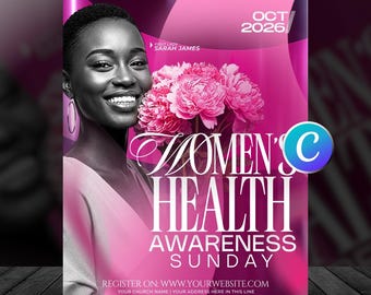 Faith Pink Sunday Church Flyer Template-Canva Breast Cancer Awareness Flyers-Sunday Worship Service Flyer-Editable Event-Digital Download