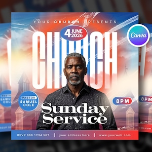 Sunday Service Church Flyer Template, Worship Service Flyer, Christian Church Event, Holy Week Flyer, Church Graphics Social Media Design