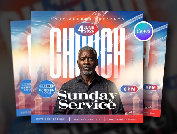 Sunday Service Church Flyer Template, Worship Service Flyer, Christian Church Event, Holy Week Flyer, Church Graphics Social Media Design