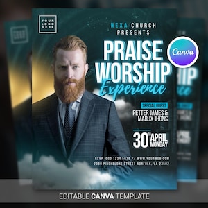 Praise and Worship Experience Church Flyer Template, Sunday Church Service, Church Event Flyer, Christian Flyer, Church Graphic Social Media
