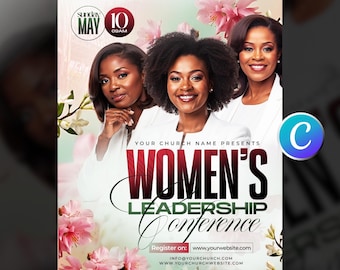 Women's Conference Church Flyer Template-Editable Canva-Annual Women Ministry Fellowship-Retreat-Empowerment Event-Modern Pink Floral Design