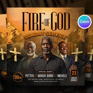 Fire of God Sunday Church Service Flyer Template, Christian Church Event, Holy Week Flyer, Church Graphic Social Media Design, Canva Flyer