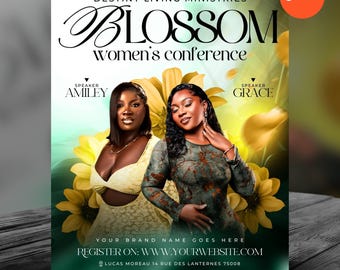 Womens Conference Flyer-Church Template-Womens Month-Faith Ministry Fellowship-Church Retreat-Empowerment Event-Floral Design-Editable Canva