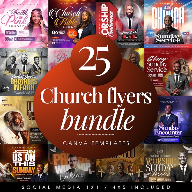 Church Flyer Template Bundle, Christian Events, Canva (Digital Download) image 1