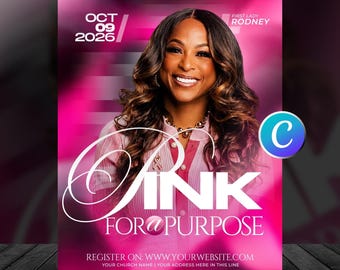 Faith Pink Sunday Church Flyer Template-Canva Breast Cancer Awareness Flyers-Sunday Worship Service Flyer-Editable Event-Digital Download