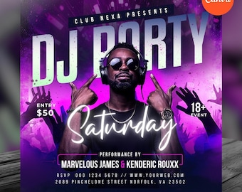 Saturday Party Flyer, Club Party Flyer, Saturday Night Club Flyer Template, Urban DJ Night Event Canva Flyer, Editable Event Flyer for DJs