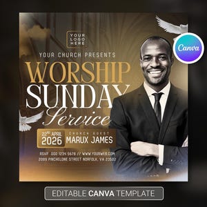 Sunday Worship Service Church Flyer Template, Church Service Design, Sunday Service Flyer, Holy Week Flyer, Church Graphics Social Media