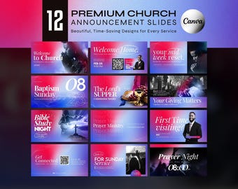 Church Announcement Slides Canva Templates Editable Pre Service Worship Team Community Modern Pink Gradient Event Program Welcome Graphics