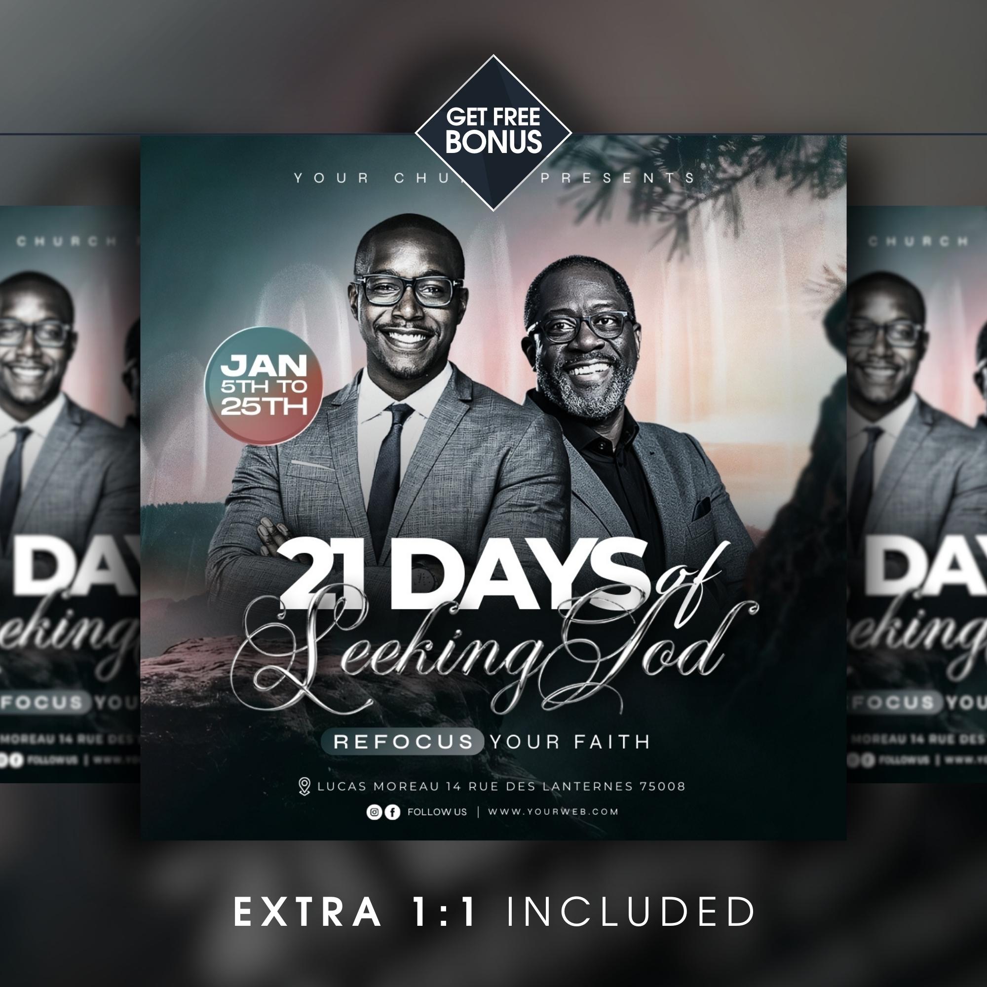 Service Scriptures Header 21 Days Seeking God Church Flyer Template Fasting & Prayer Faith ...