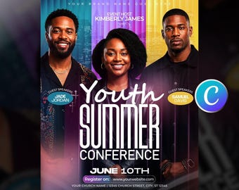 Youth Summer Conference Church Flyer Template, Editable Canva, Teen Youth Ministry, Sunday Worship Service, Guest Speaker, Modern Design
